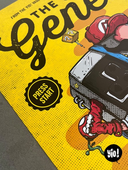 Détail tampon Press Start affiche manette NES Mario retrogaming Yio