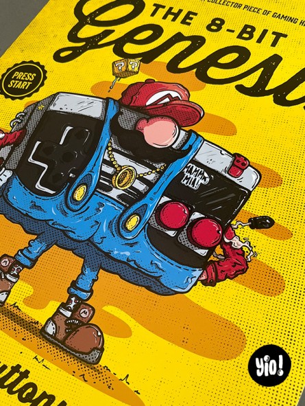 Détail manette NES habillée en Mario illustration retrogaming originale Yio