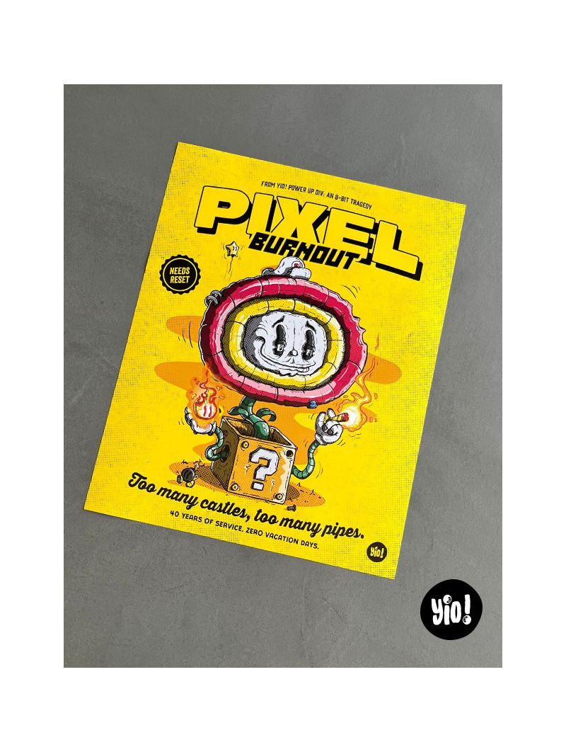 Affiche Mario Fire Flower Pixel Burnout illustration originale retrogaming 40x50 cm Yio