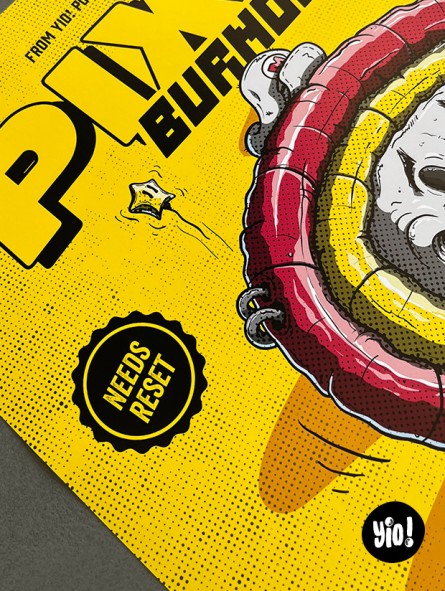 Détail tampon Needs Reset affiche Mario fleur de feu pixel burnout Yio