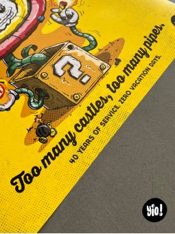 Détail typographie Too Many Castles Too Many Pipes affiche Mario retrogaming Yio