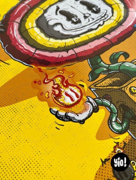 Détail personnage fleur de feu Mario de feu blasée illustration décalée retrogaming Yio