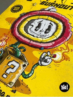 Détail regard fleur de feu Mario Fire Flower pixel burnout illustration humoristique Yio