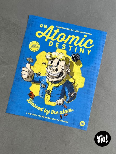 Affiche Vault Boy Fallout Atomic Destiny illustration originale rétro-futuriste 40x50 cm Yio