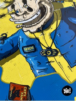 Détail regard Vault Boy cynique illustration post-apocalyptique rétro-futuriste Wasteland Yio