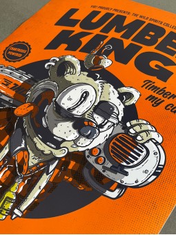 Détail ours grizzly bûcheron tronçonneuse bretelles illustration pop art lumberjack Yio