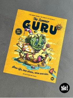 Affiche noix de coco Summer Guru illustration originale cartoon années 30 tropical été 40x50 Yio