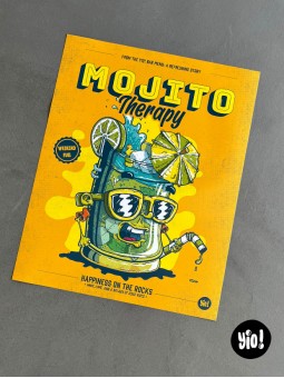 Affiche Mojito Therapy illustration originale cocktail apéro été terrasse 40x50 cm Yio