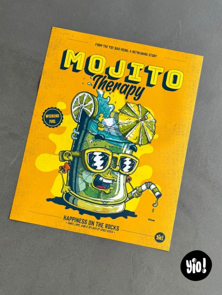 Affiche Mojito Therapy illustration originale cocktail apéro été terrasse 40x50 cm Yio