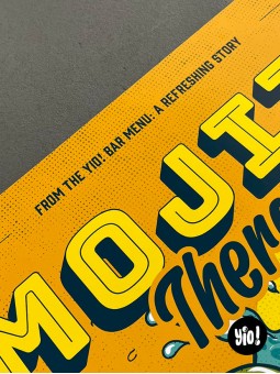 Détail header Bar Menu Refreshing Story affiche Mojito Therapy cocktail rhum terrasse Yio