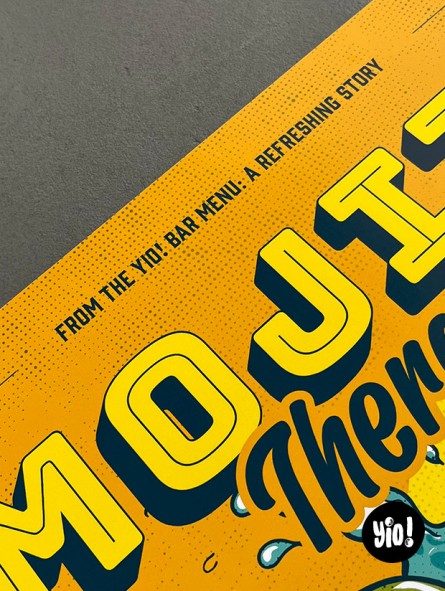 Détail header Bar Menu Refreshing Story affiche Mojito Therapy cocktail rhum terrasse Yio