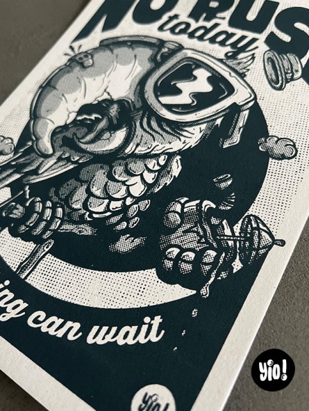 Détail trame noir pétrole sérigraphie perroquet tirée à la main 15x20