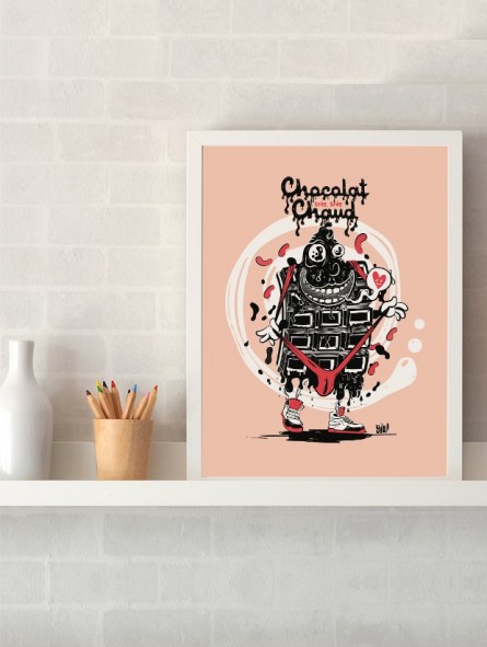 poster Chocolat très très chaud - papier de créa - dessiné et imprimé en France