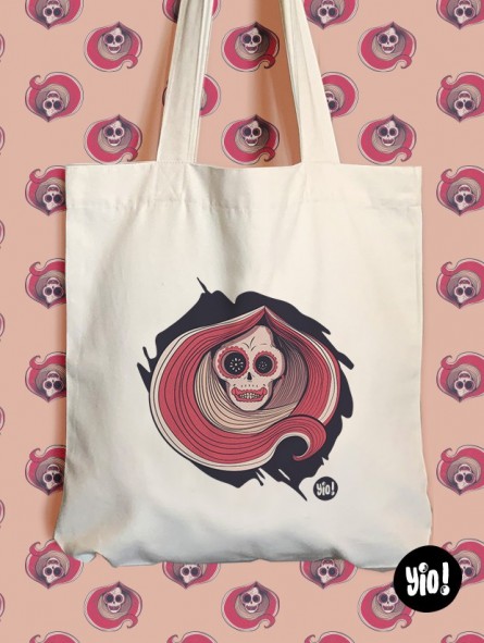 totebag catrina - tote-bag crâne squelette en coton bio - dessiné et imprimé en France