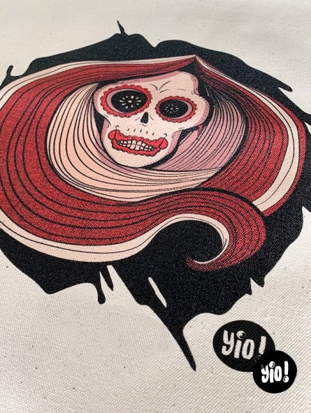 totebag catrina - tote-bag crâne squelette en coton bio - dessiné et imprimé en France