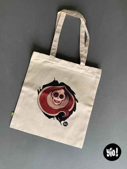 totebag catrina - tote-bag crâne squelette en coton bio - dessiné et imprimé en France