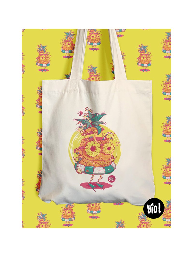 tote-bag ananas - totebag en coton bio - totebag dessiné et imprimé en France