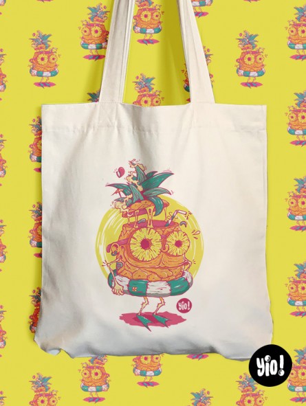tote-bag ananas - totebag en coton bio - totebag dessiné et imprimé en France
